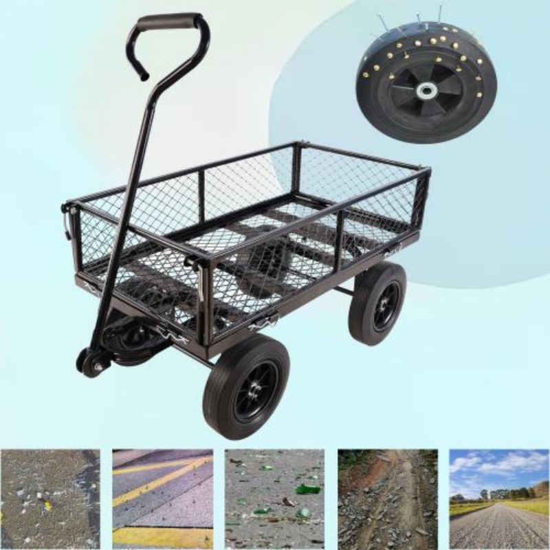 Solid Wheel Tool Trolley Garden Wood Cart - Image 9