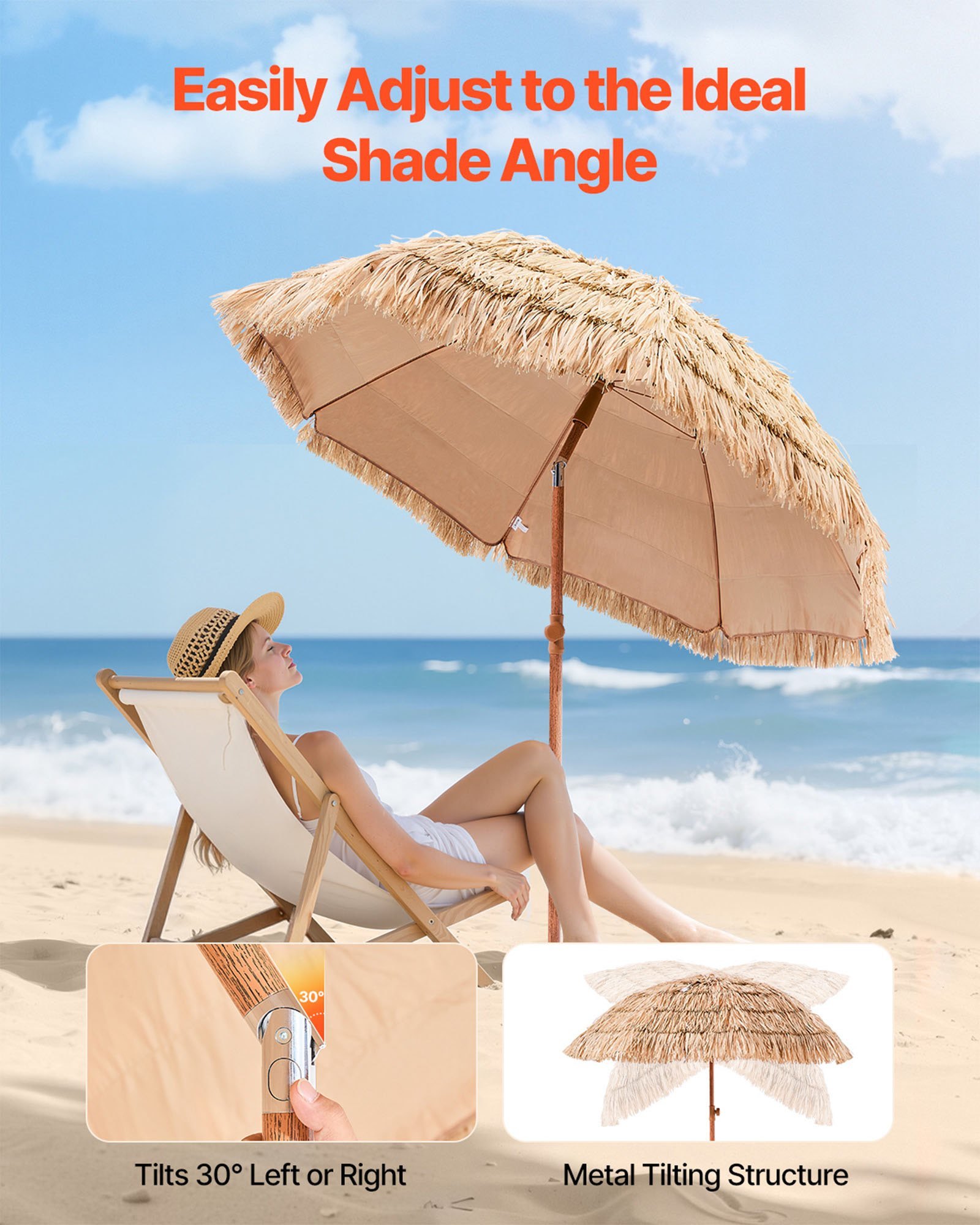 Tiki Umbrella Thatched Patio Umbrella 6.5 Ft Poolside Patio Beach Umbrella - Image 4