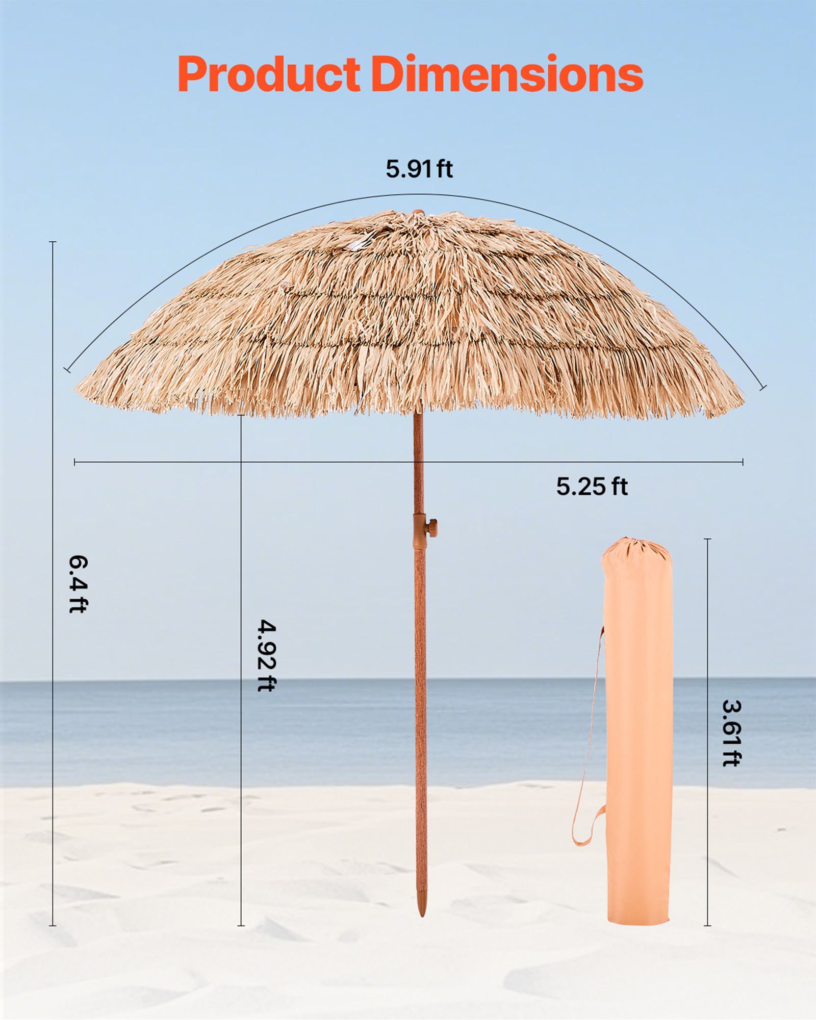 Tiki Umbrella Thatched Patio Umbrella 6.5 Ft Poolside Patio Beach Umbrella - Image 2